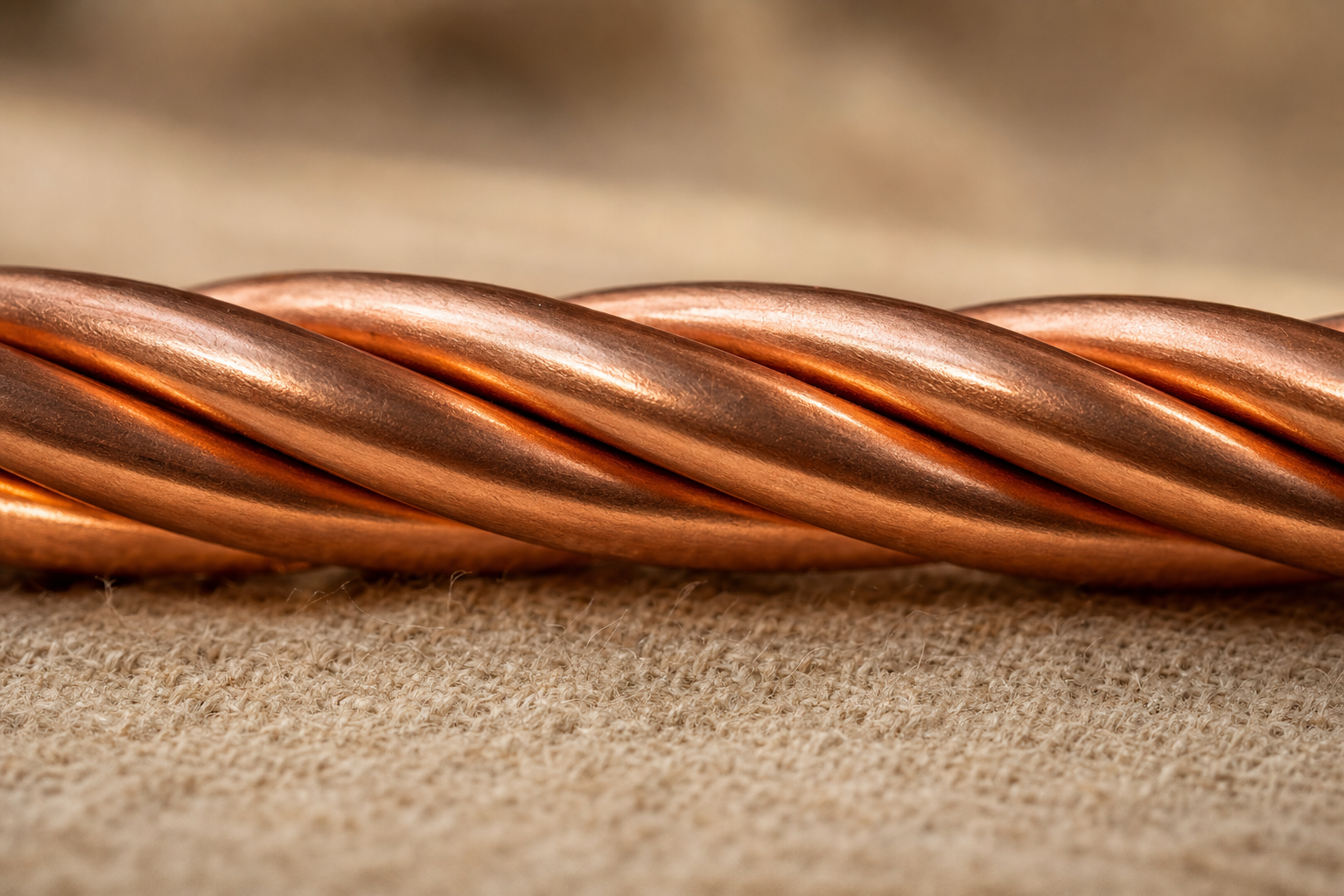Close-up of twisted copper wire showing handcrafted texture and warm patina